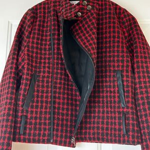 Ivory Rose Plaid Black & Red Moto Jacket  *Size S/M